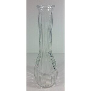 Hoosier Bud Vase 9in Clear Vintage Flower Ribbed Glass 4034 14
